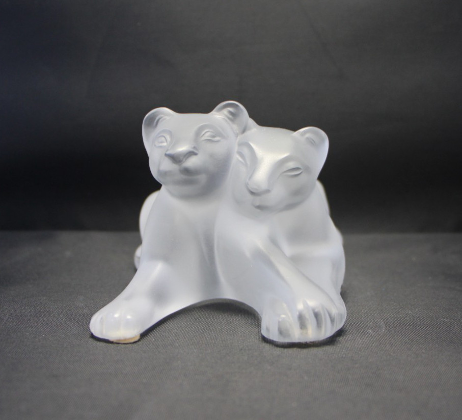 LALIQUE FRANCE Crystal TAMBWEE LION CUBS Sculpture Figurine