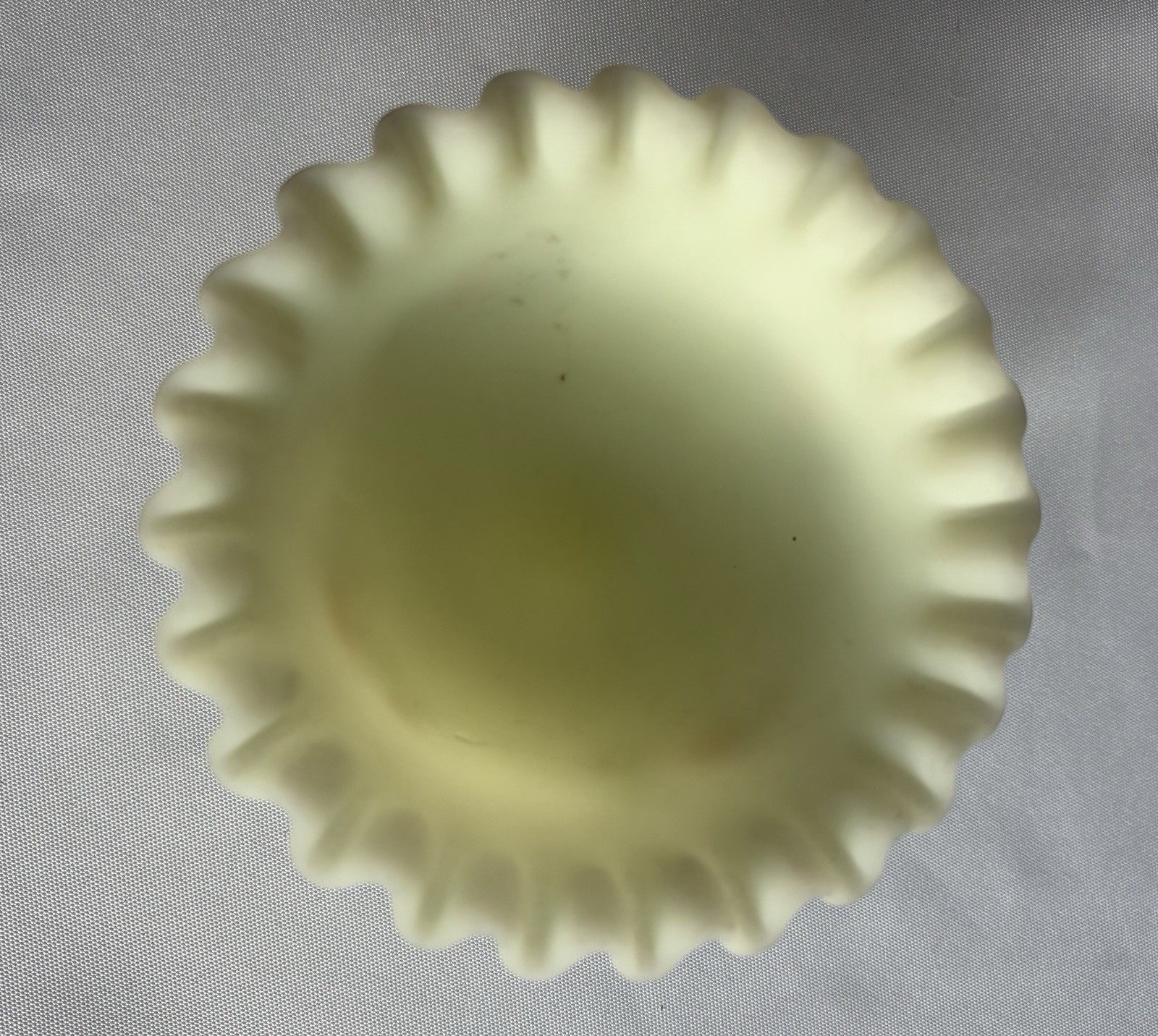 Signed URANIUM Fenton Satin Custard Glass Compote Ruffled Edge & Pink Flowers