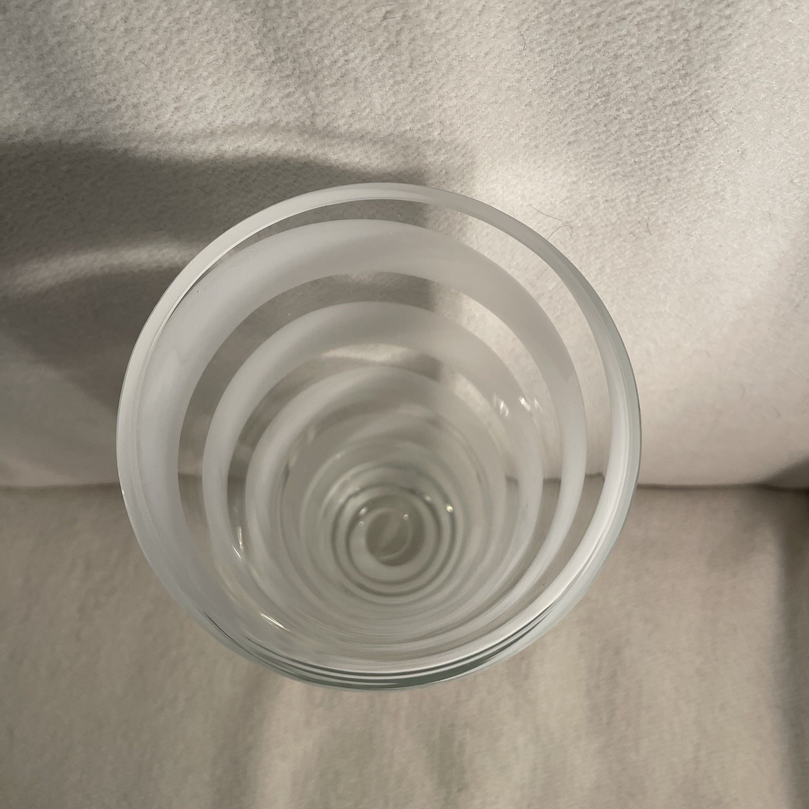 Vtg White & Clear Art Glass Vase W/ Swirl Pattern Thick Heavy Glass