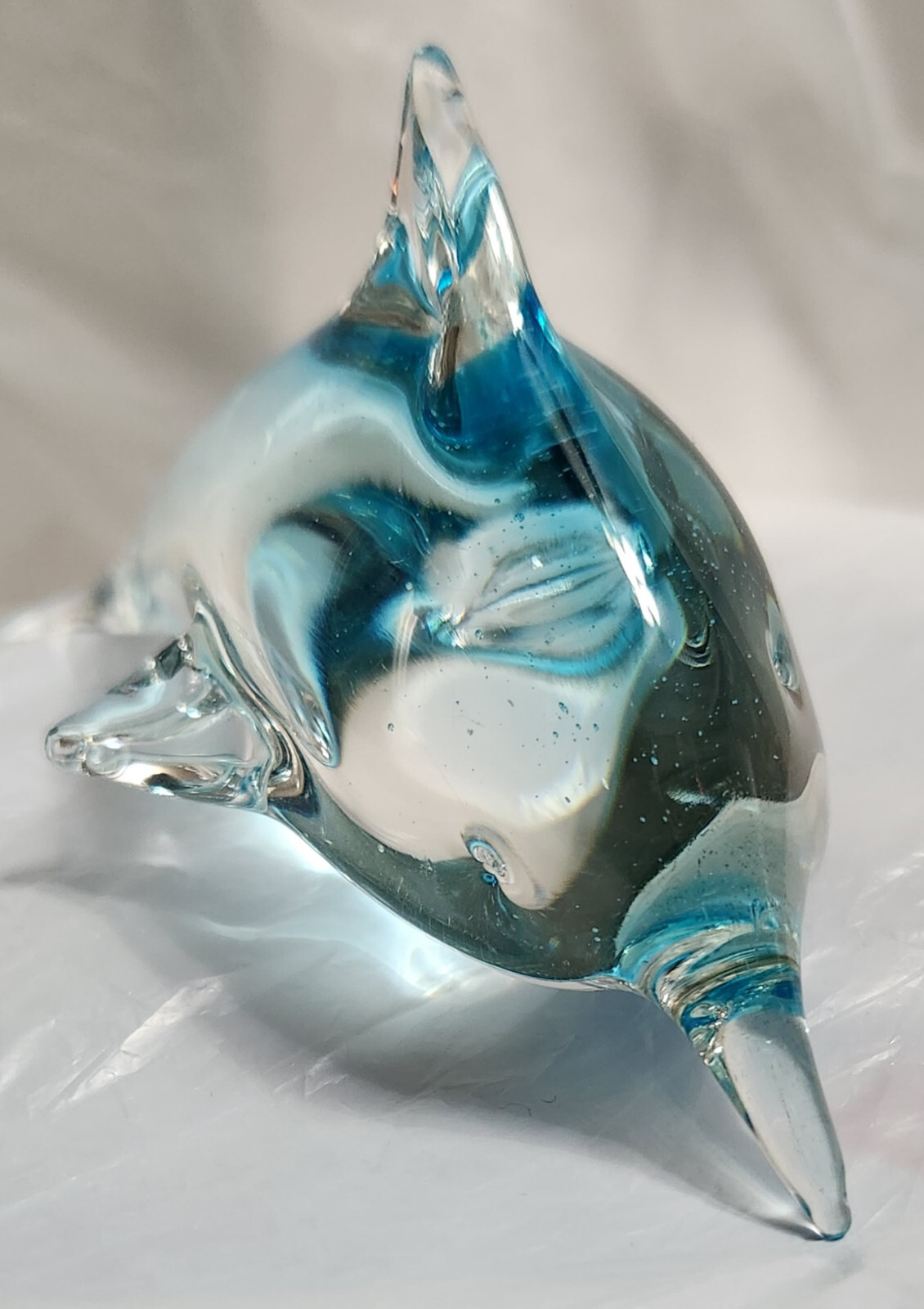 Dolphin Hand Blown Art Glass Blue/Turquoise/Teal/Clear 6.5″ Paperweight A Beauty