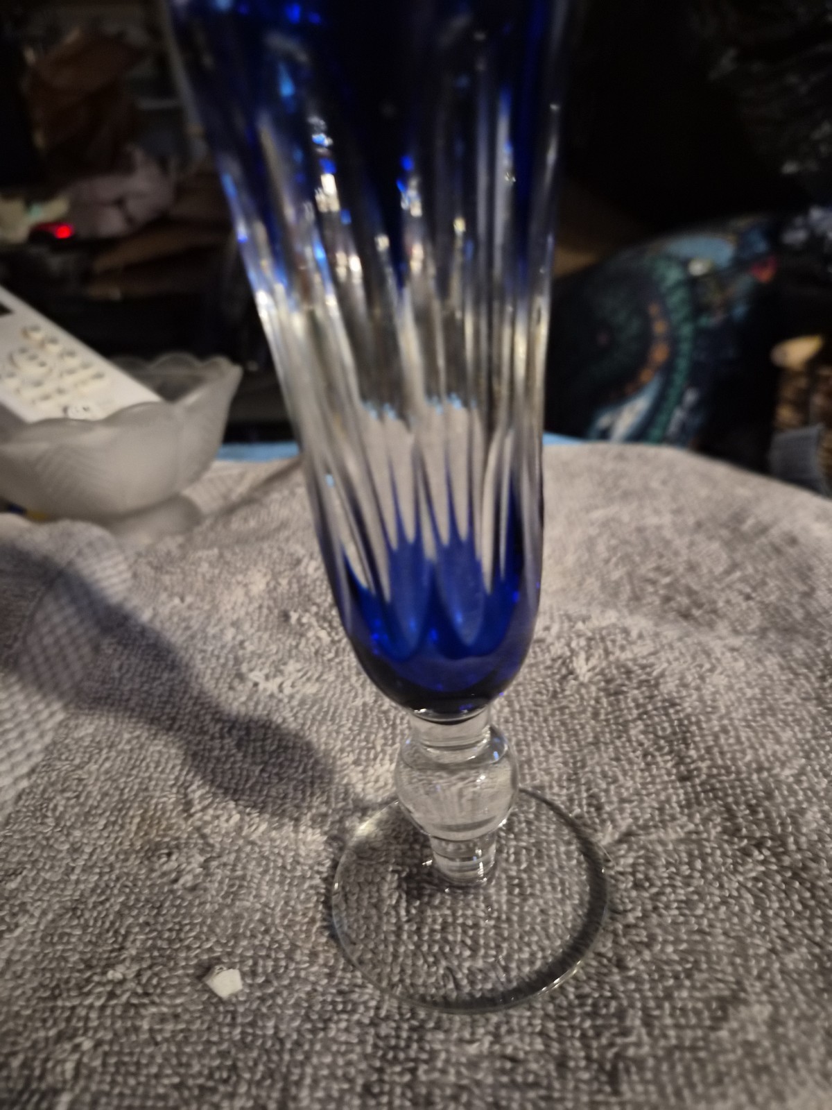 Vintage Towle Blue Cut To Clear Vase Distinctive Cobalt Blue Overlay With Clear