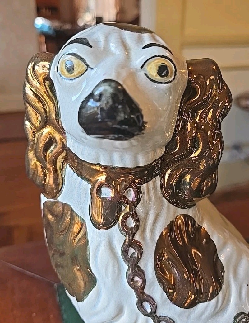 Stately Antique Copper Luster King Charles Spaniel Mantel Dog, Victorian Era