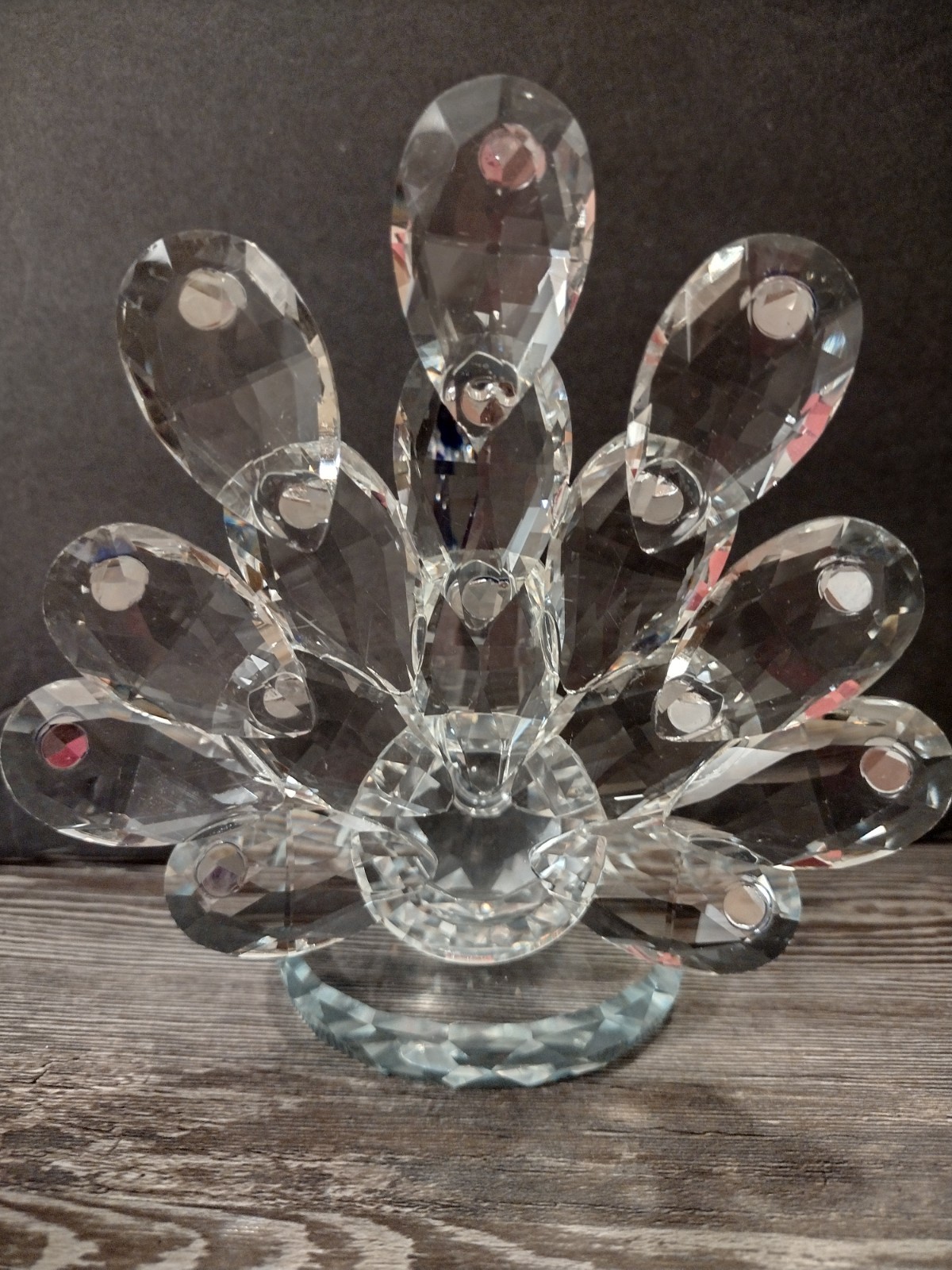 Gorgeous Art Glass Peacock With Sapphire Blue Jewels 5″ Tall 5″ Wide