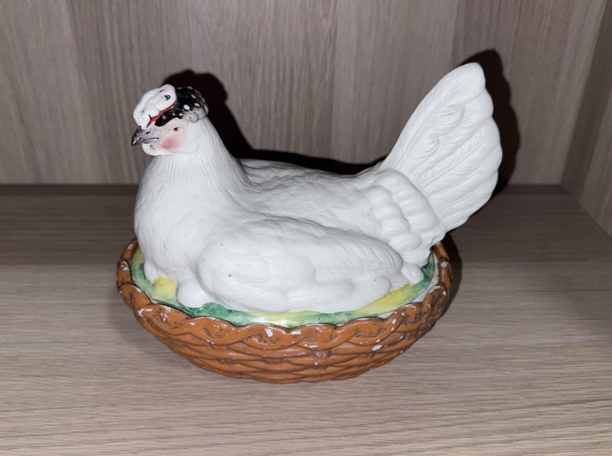 Antique Staffordshire Pottery Hen On Nest Lidded Dish “Marked G” From late 1800s
