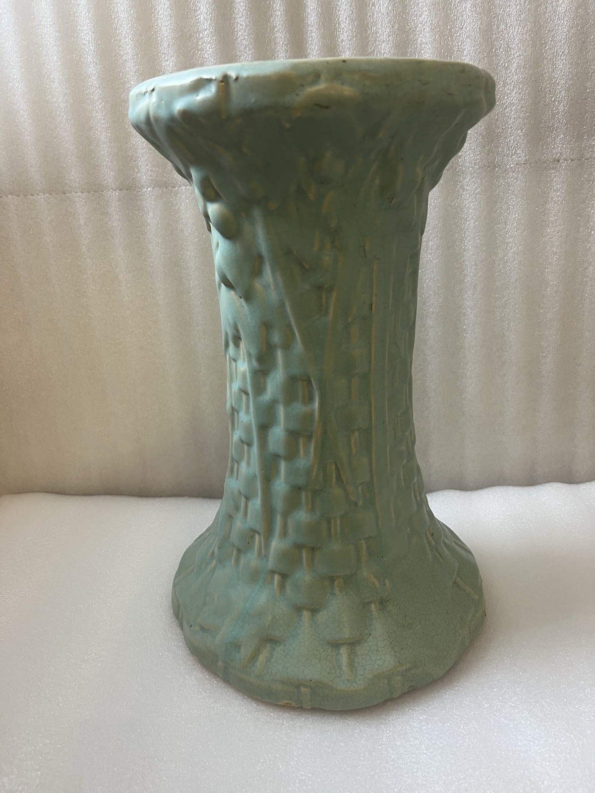 RARE Nelson McCoy 13″ Basketweave Pedestal in Glaze Aqua / Turquoise