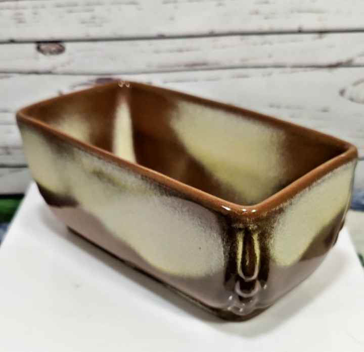 Vtg Frankoma #14 Rectangular Stoneware Planter Brown and Cream Glaze 8″ x 3.5″