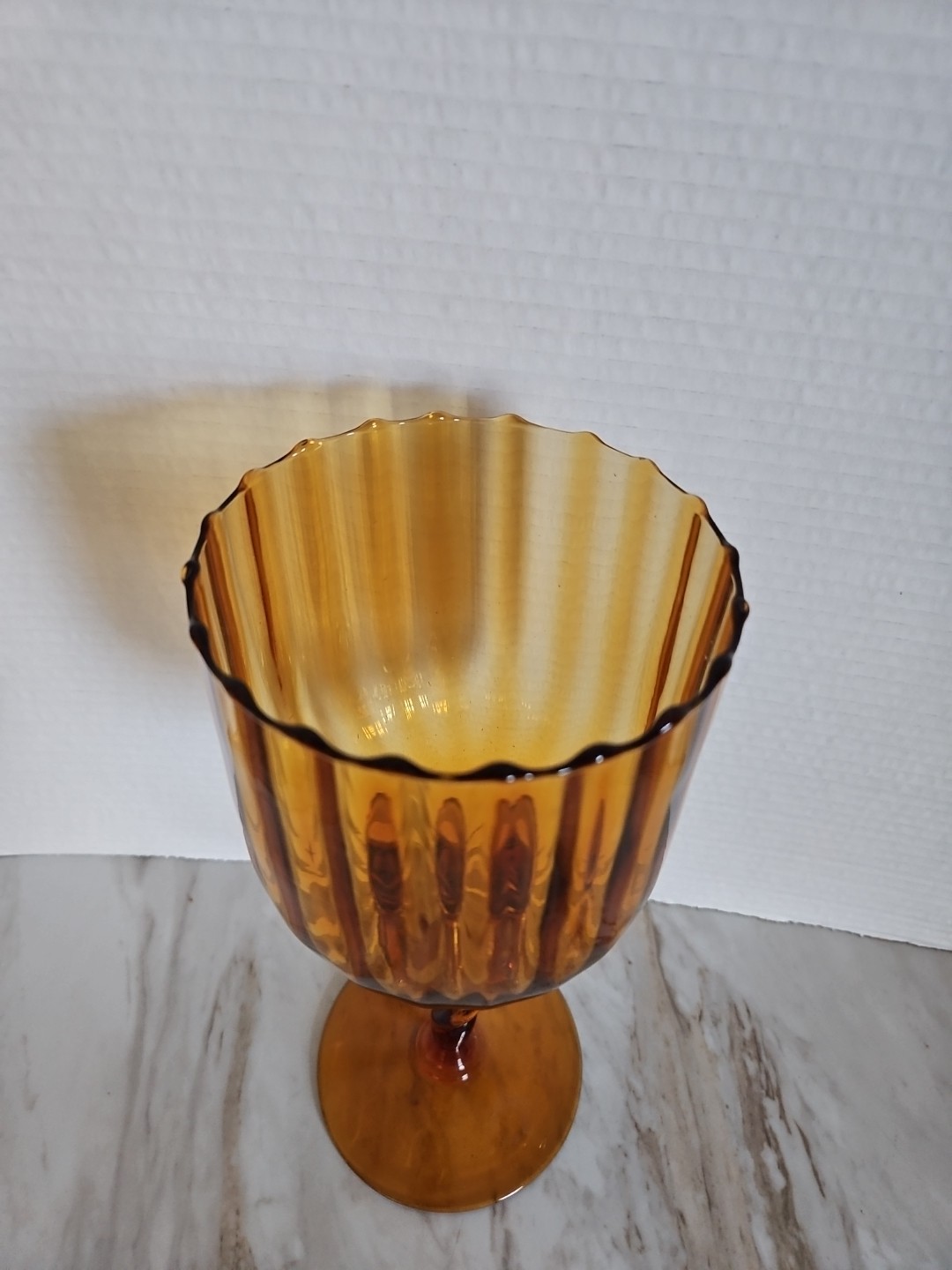 Empoli Art Glass Amber Ribbed Twisted Stem Compote Vase Candy Dish Candle Holder