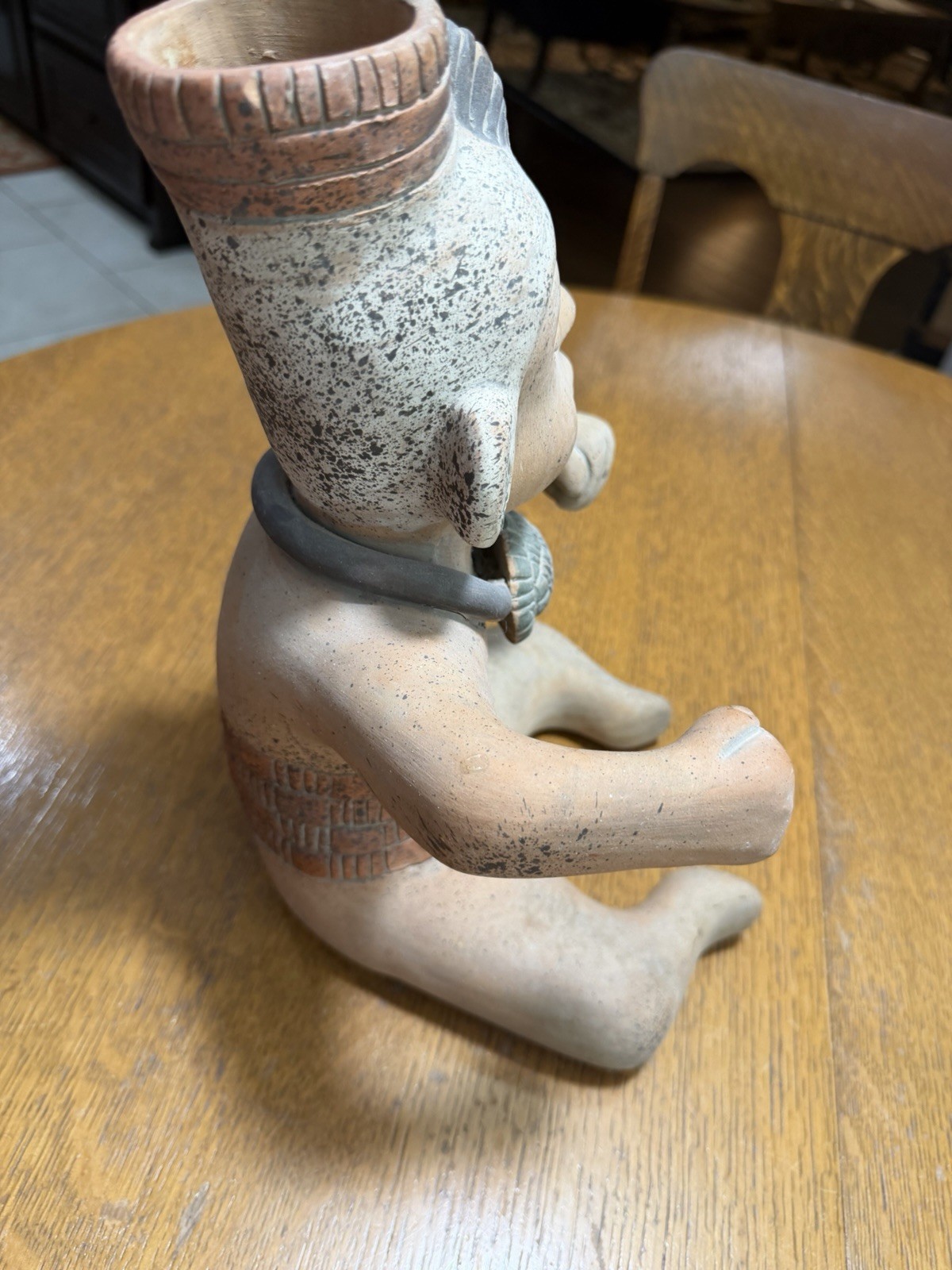 Ceramic Figural Vase Seated Figure Sculpture Beige/Gray/Brown 12 in H 8in L