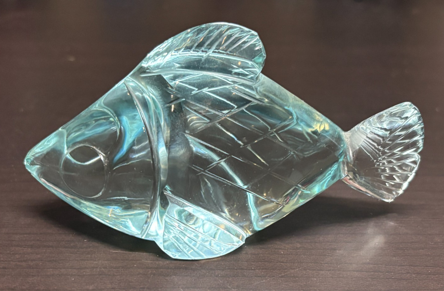 Blue Clear Art Glass Tropical Fish Figurine Paperweight Ocean Decor