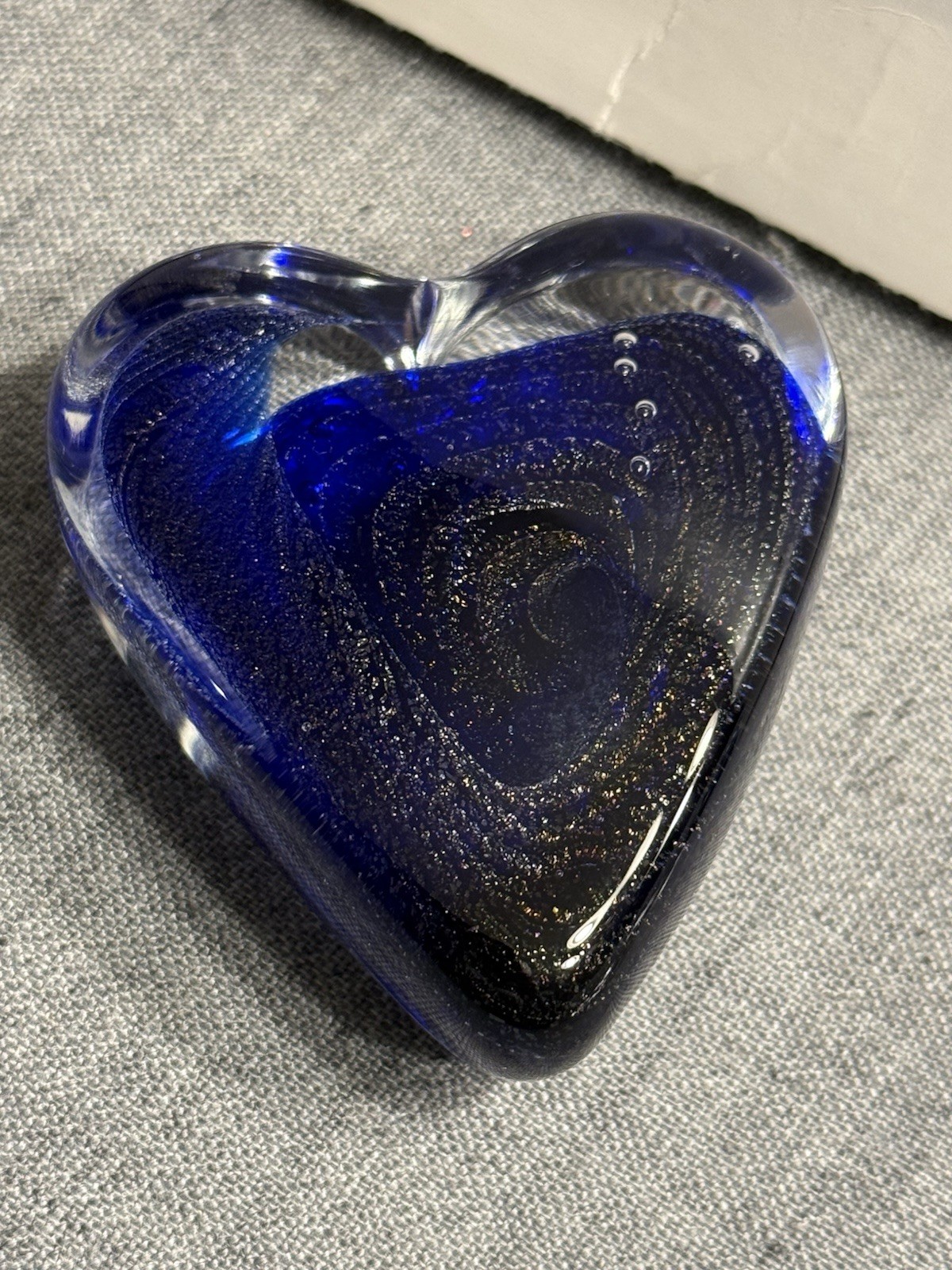 DP Salazar Blue Art Glass Heart Dichroic Swirl Vintage 2.25”
