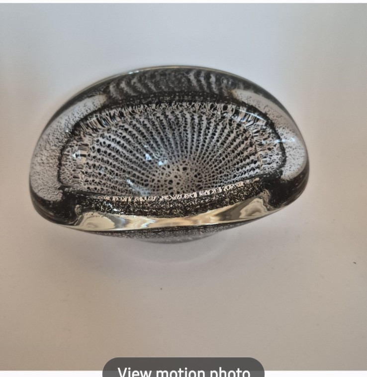 Vintage Archimede Seguso Murano Bullicanta Ashtray/Bowl Black and Clear