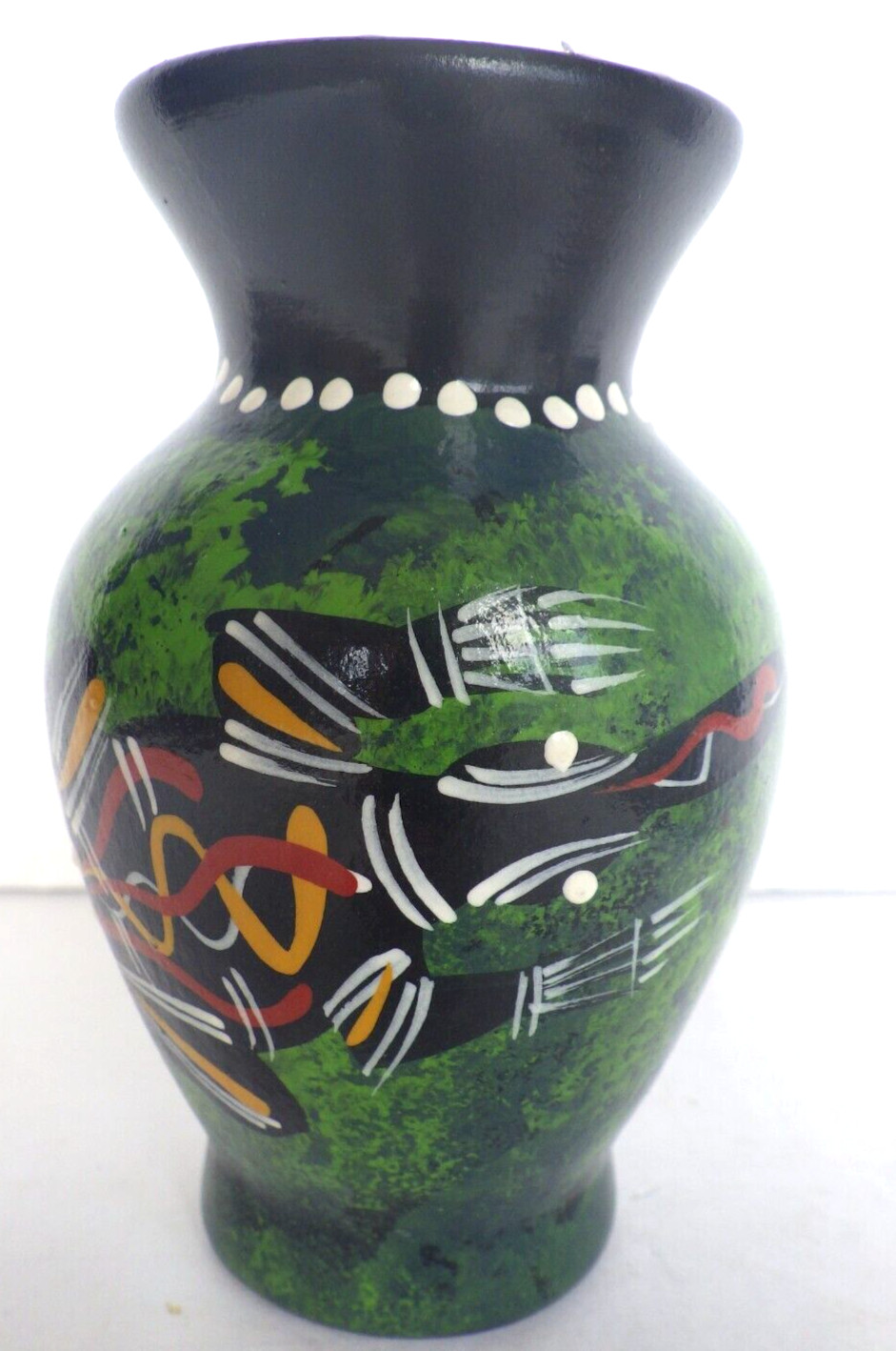 Waterhole Dreaming Aboriginal Hand Painted Vase Signed Art Pottery QLD Australia