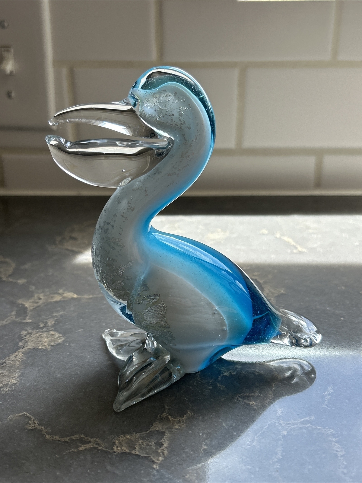ALFREDO BARBINI Pelican Murano Art Glass with Venetian LABEL RARE Vtg