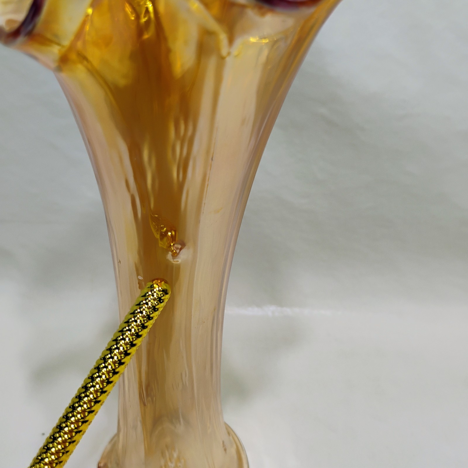 Carnival Glass Iridescent Marigold Basket with Handle & 9 Inch Vase