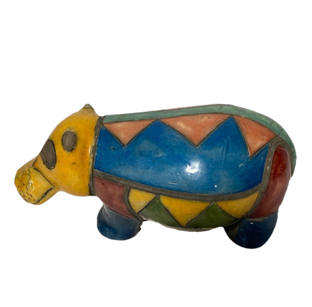 Vtg Fenix Raku Pottery 8″ House Hippo Tapestry Hippopotamus-Handmade So. Africa
