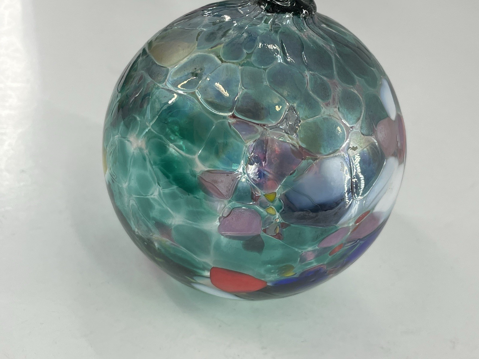 Handblown Art Glass Ornament Orb Artist Made Teal Multi Color 3” Suncatcher