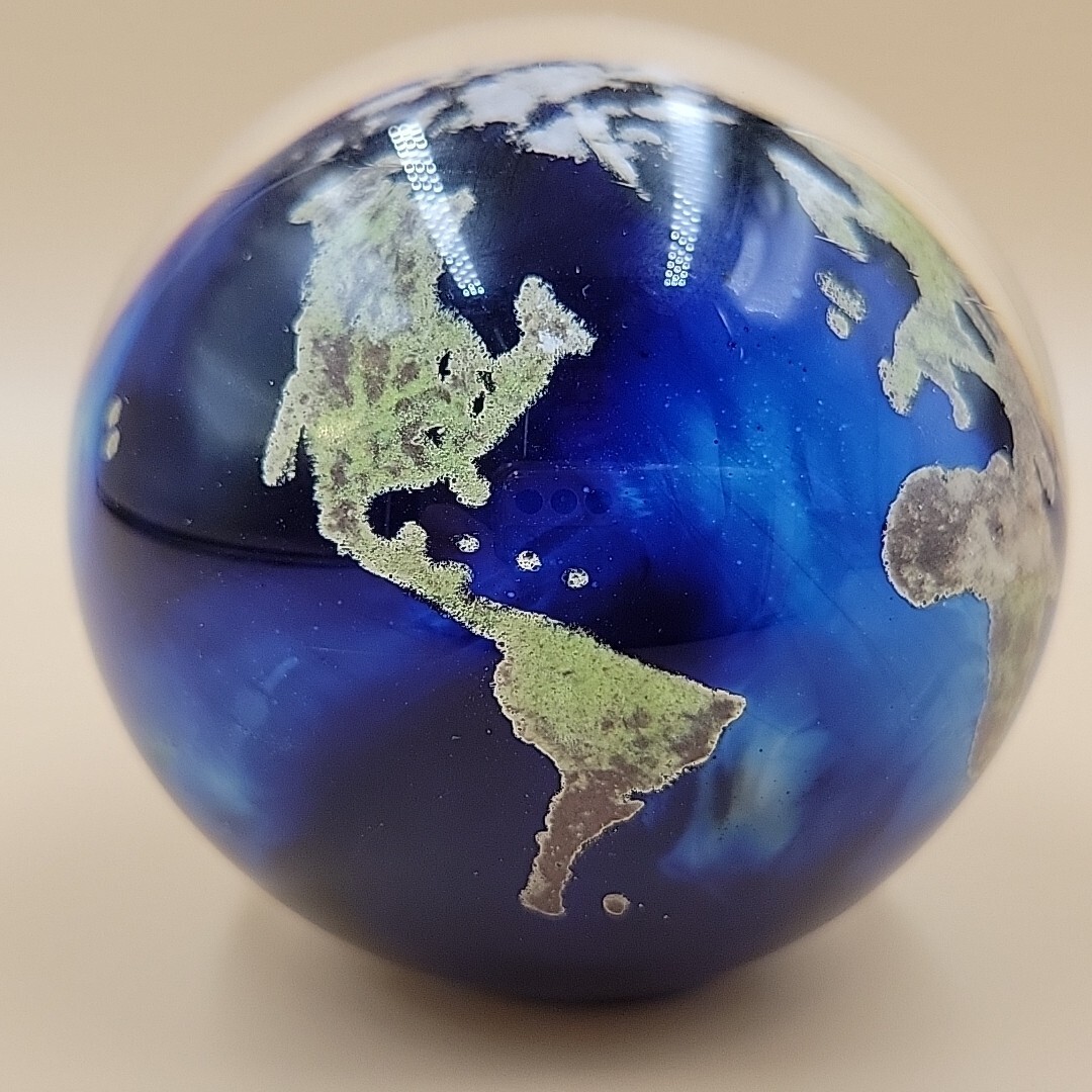 Lundberg Studios Art Glass World Globe Paperweight From 2007 Signed 2.75 Inches