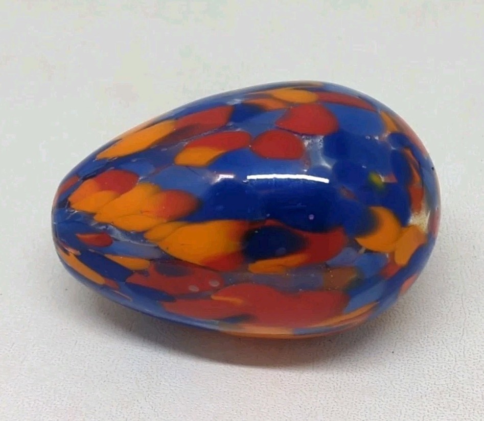 VTG Hollow Art Glass Egg Paperweight Decor Hand Blown Colorful Spotted 3.25″