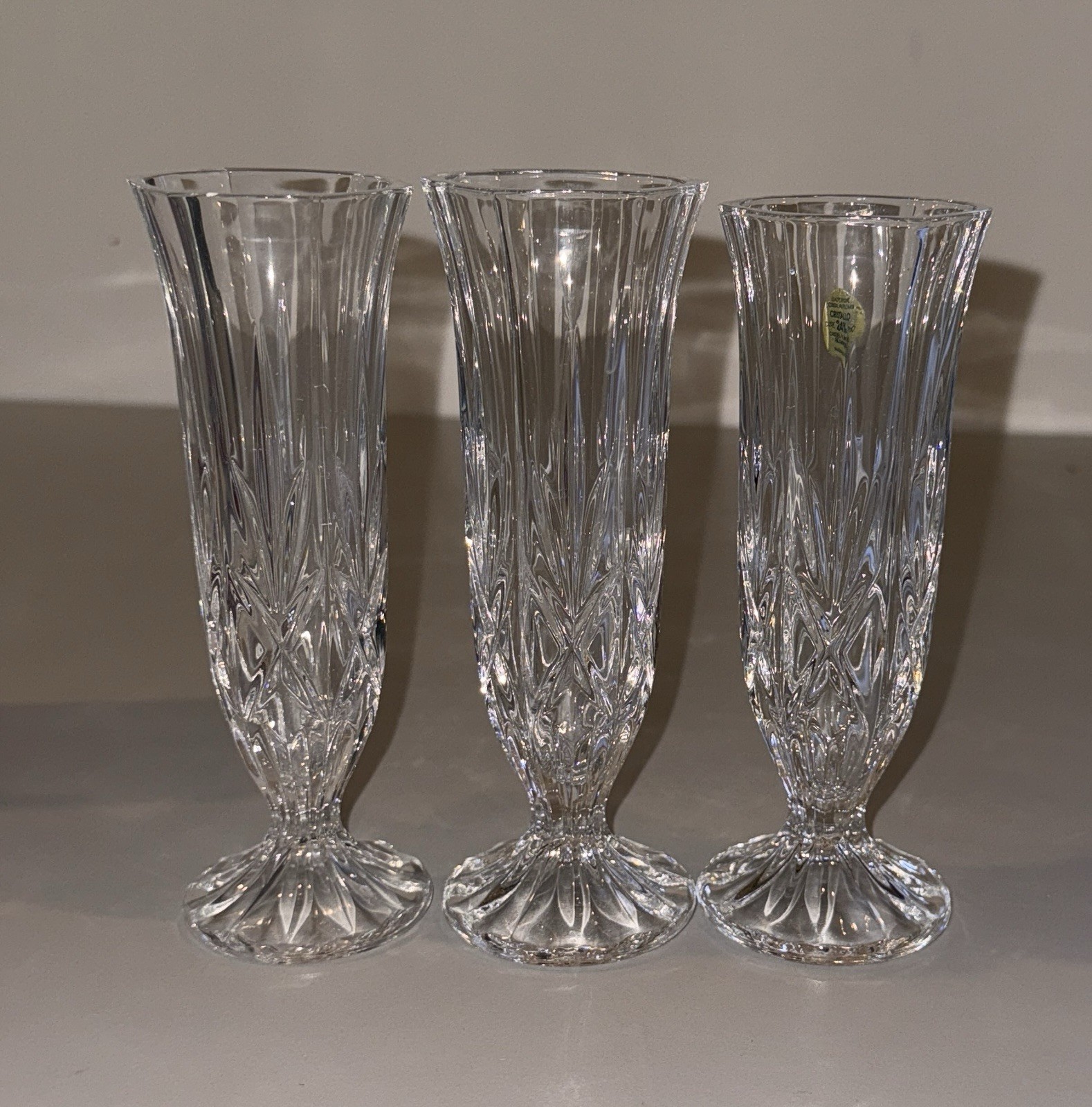 Lot of 3 RCR ROYAL CRYSTAL ROCK Lead CYRSTAL VASE Clear Cut Glass Linea G BOXED
