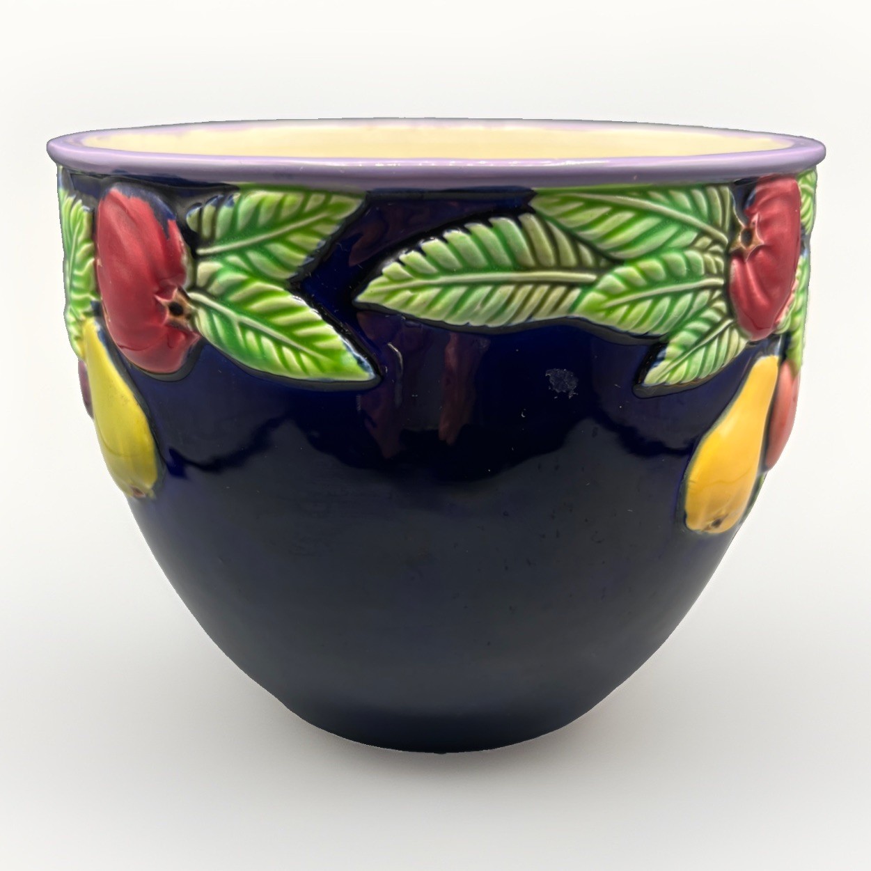 Eichwald Majolica Art Nouveau Jardiniere Planter Cobalt Blue Fruit Relief 7046/7