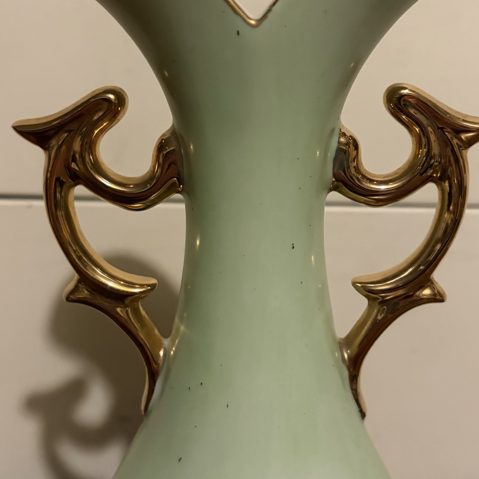 Lefton China Double Handled Vase Hand Painted Pink Roses 8.5” Pastel