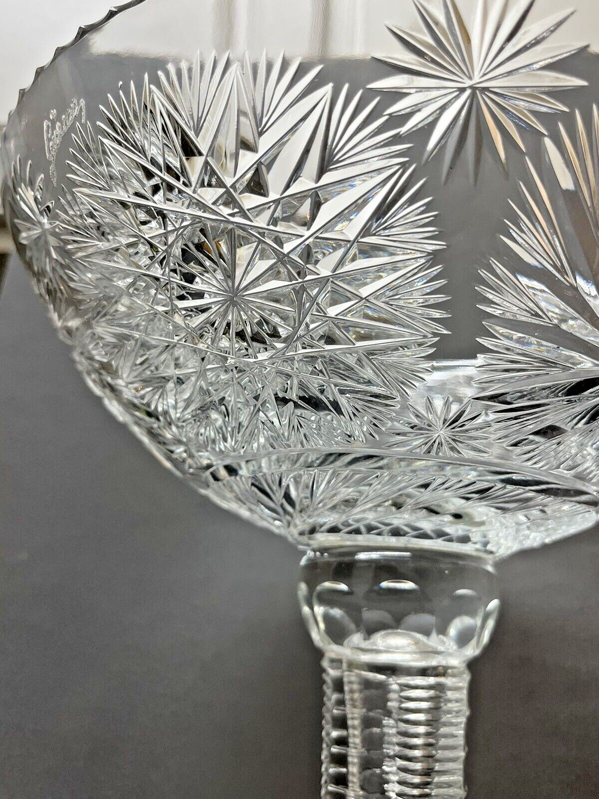 Large Footed Crystal Cut Bowl Centerpiece Signed 5LB Many Patterns