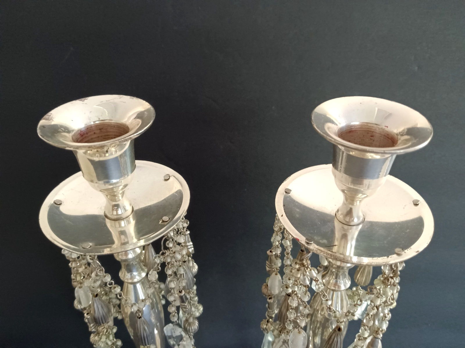 Nordstrom Candlestick Holders Hanging Crystal Prism Set of 2 Hollywood Regency