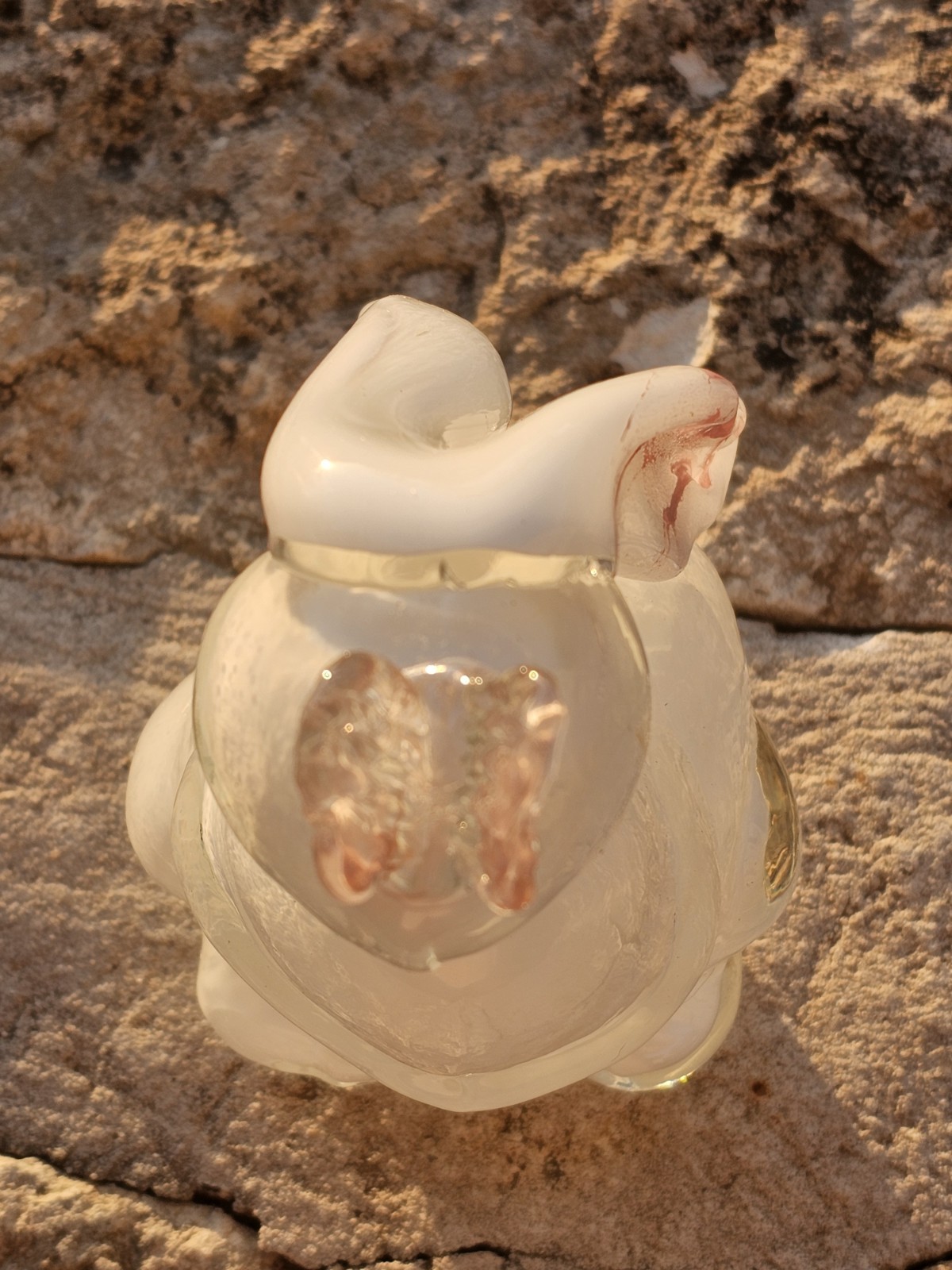 Vintage Sommerso Art Glass Bunny & Butterfly Figure Easter Spring White Pink EUC