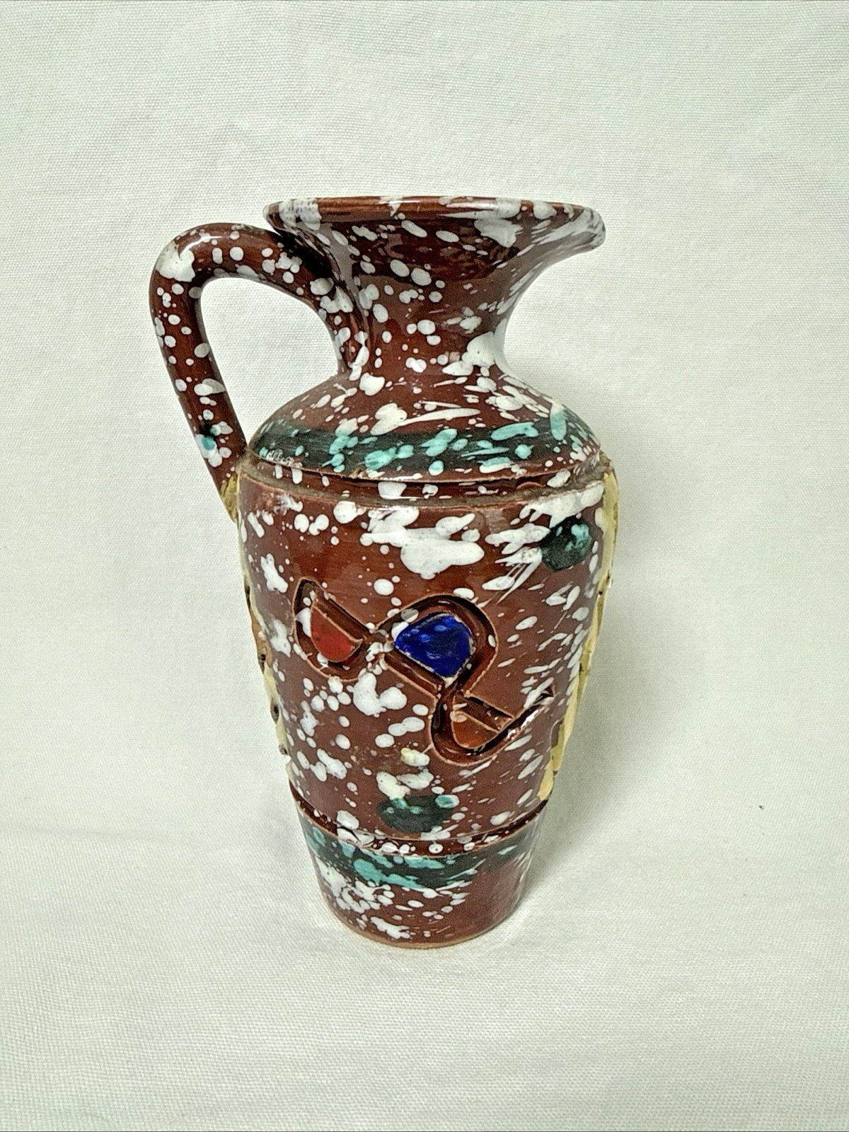 Vintage MCM Bitossi Style Art Pottery Ewer Vase Redware 7.5” An Italian Beauty
