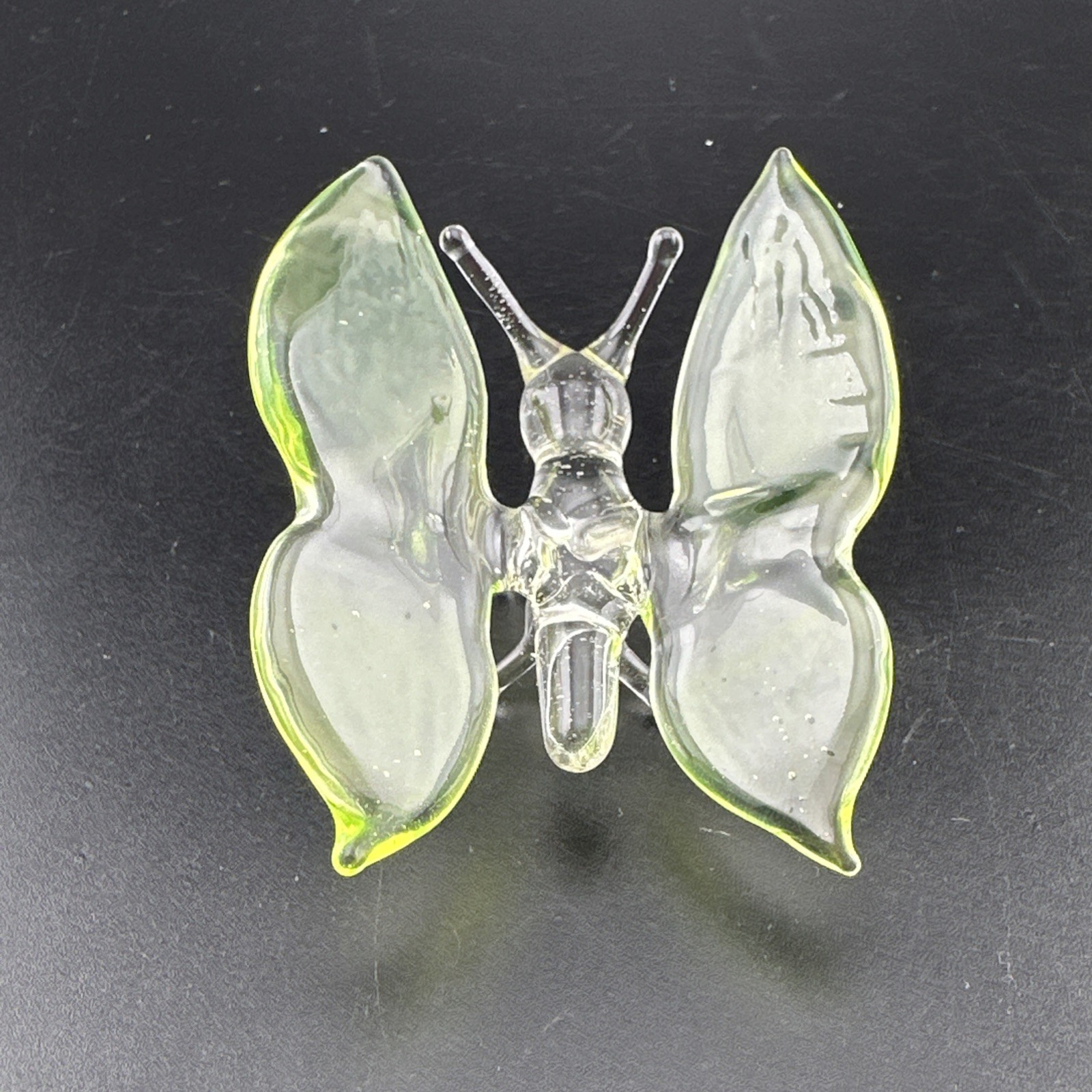 Handblown Uranium Glass Art Butterfly Figure UV Reactive Borosilicate Green Glow