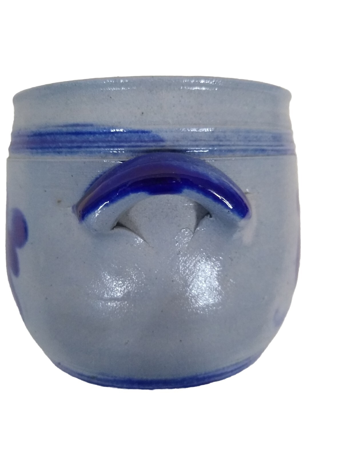 Handcrafted Pottery Handles Blue Gray Design Glazed Both Sides Unbranded