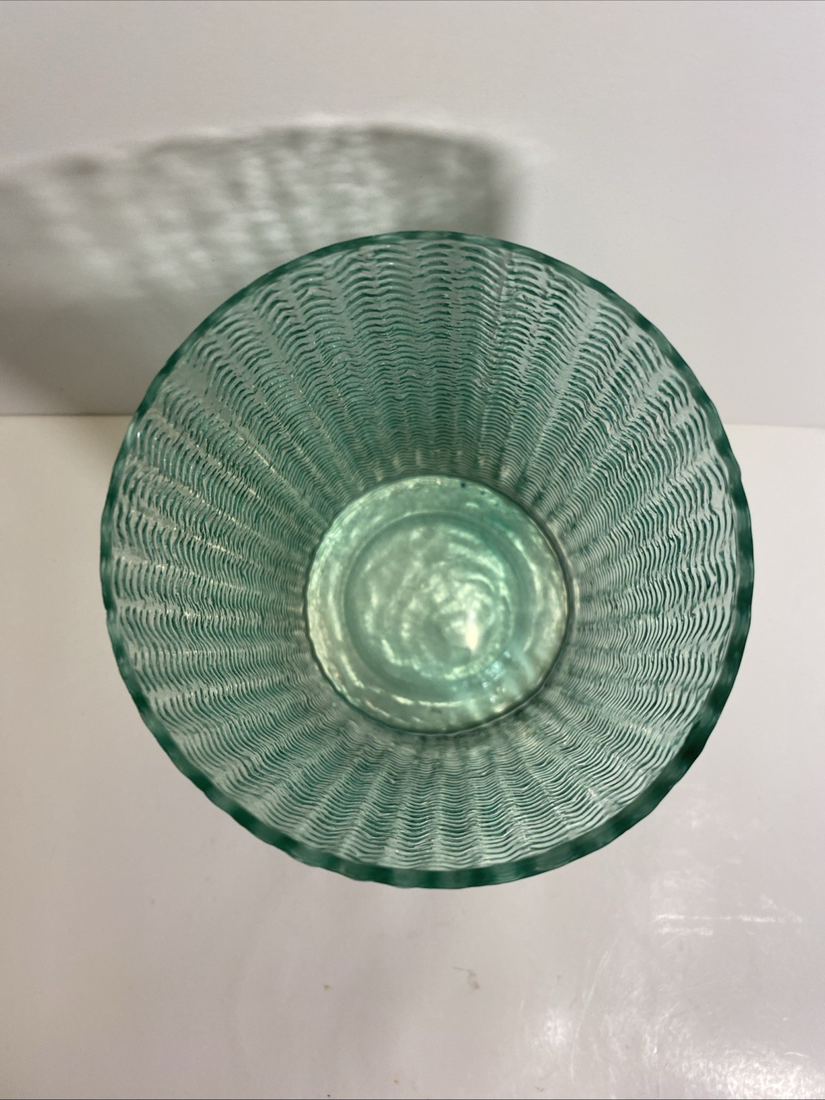 HERRINGBONE CHEVRON TEXTURED ZIRCON(SEAGRASS)HANDCRAFTED GLASS CYLINDER 8” VASE