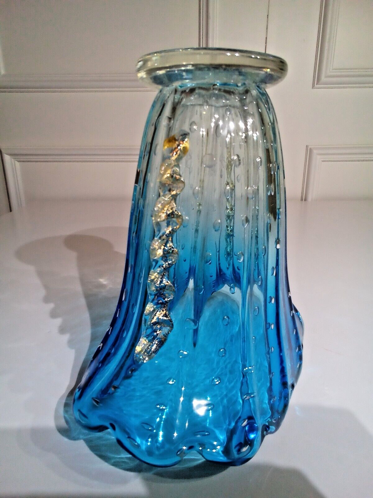 Barovier Toso Murano Large Controlled Bubble Bullicante Hand Blown Glass Vase