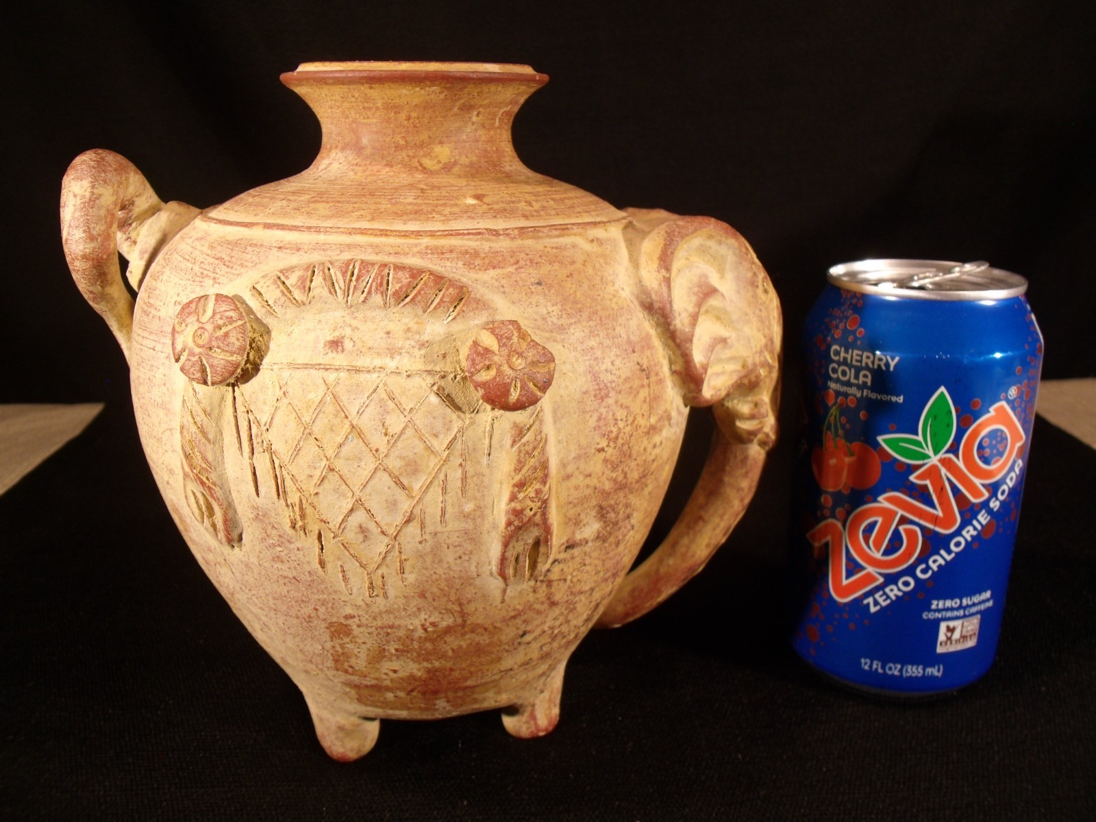 Rustic Elephant Relief Terracotta Pottery Vase Jar Footed