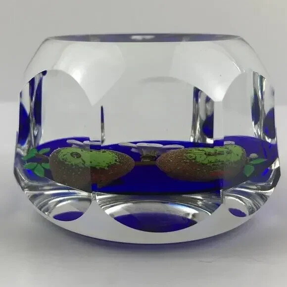 Perthshire 1988D Green Apples Flower Blossom Branch Faceted Fruit Paperweight