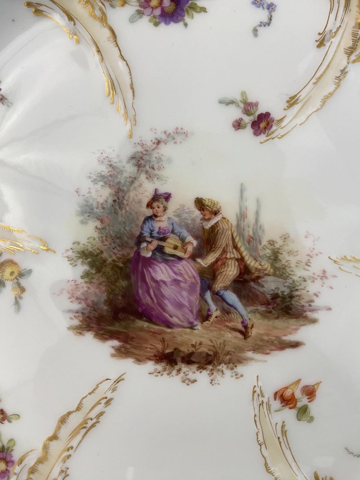 Important KPM Berlin Reticulated Plate, Watteau-Style Scene, 19th Century #2