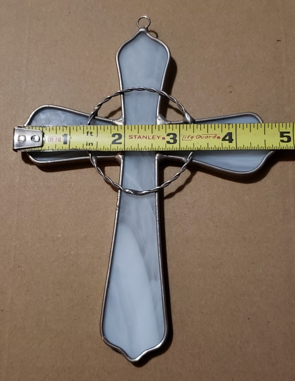 Hanging Leaded Stained Glass Celtic Cross Suncatcher White Transparent ~6.25″