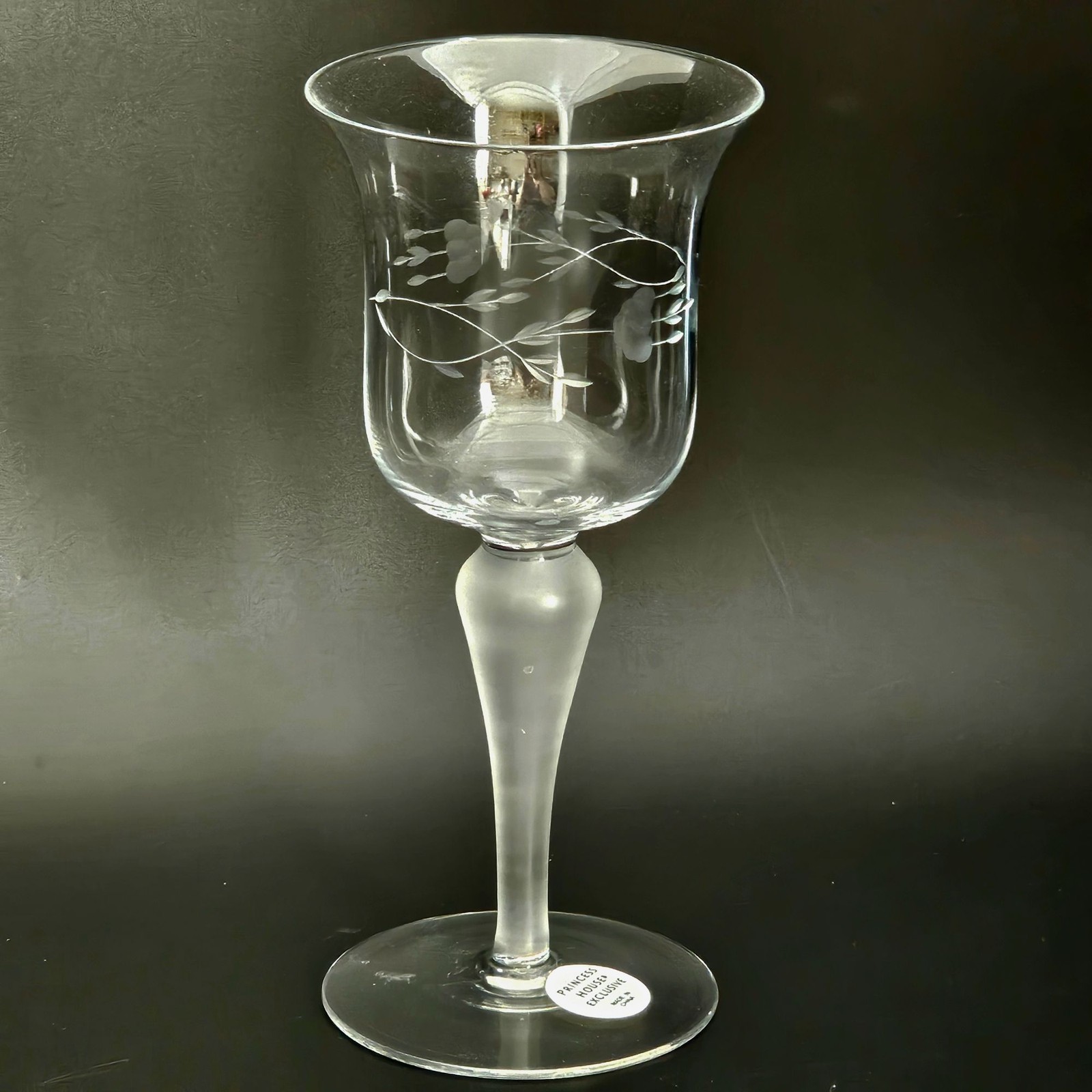 Princess House Heritage Votive Candleholder 7″ vtg romantic crystal etched flora