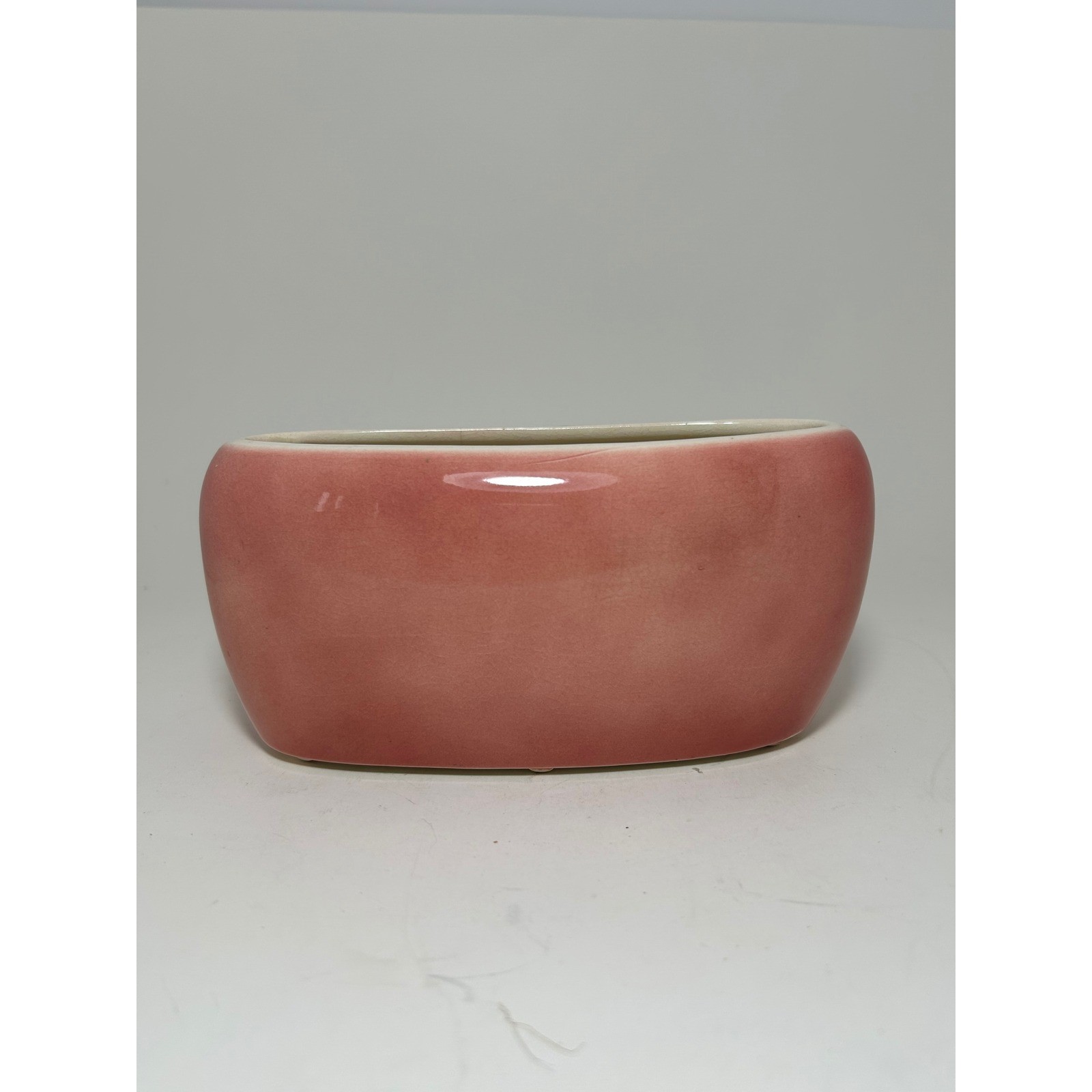 Vintage Mid Century Modern Pink Ceramic Planter Black Leaf Relief Retro MCM