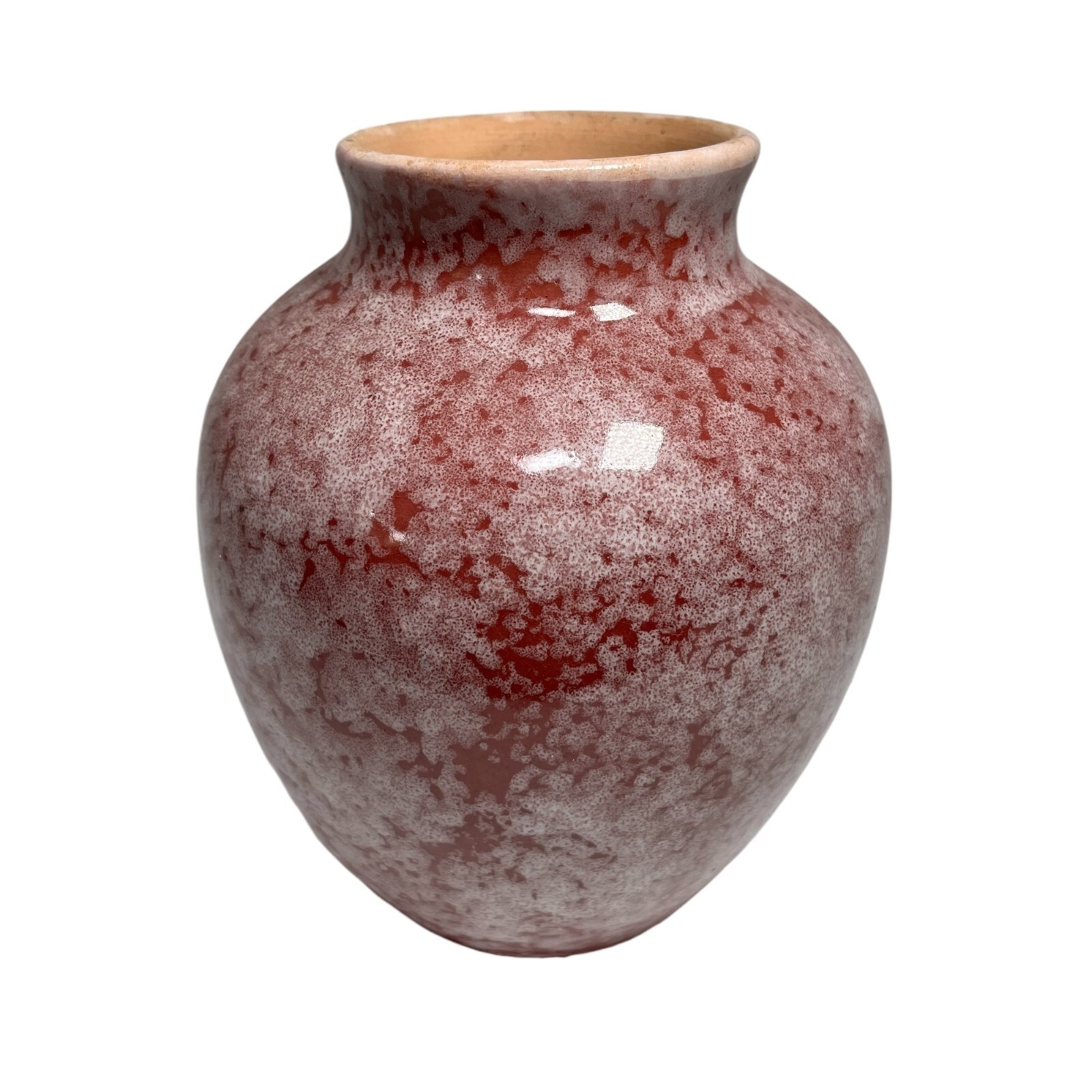 Handmade Clay Vase Red White Painted Glazed Crafted Home Floral Decor