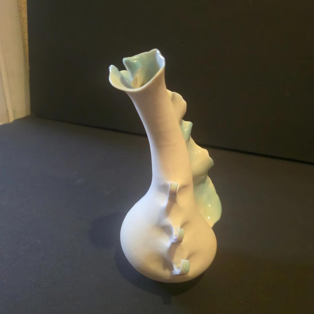 DEBRA SWAGER ART HAND PAINTED BISQUE SHELL PORCELAIN CLAY VASE SIGNED SCULPTURE