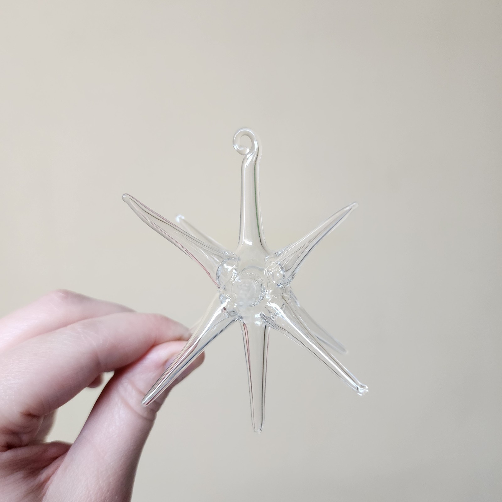 Vintage Parise Vetro Italy Clear Art Glass Hand Blown Atomic Star Round Ornament