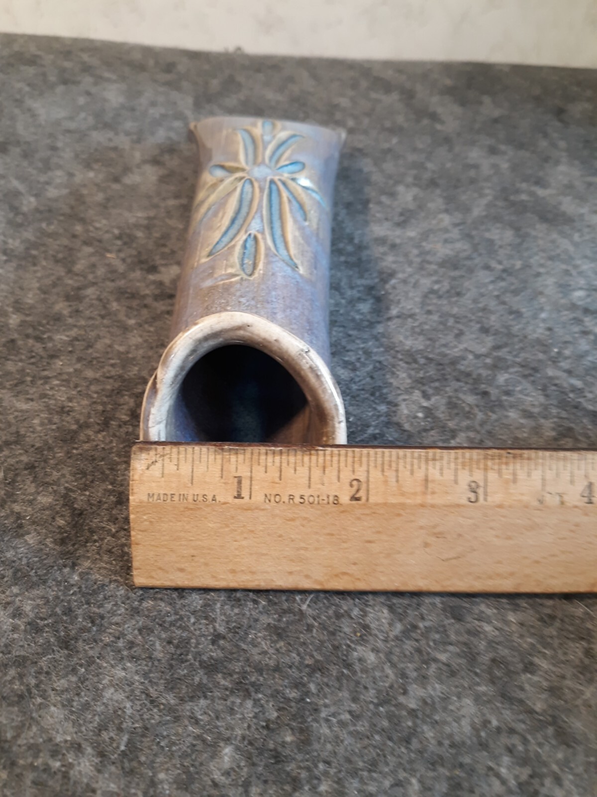 Purple Blue Unity Pond Pottery Wall Pocket Etched Design
