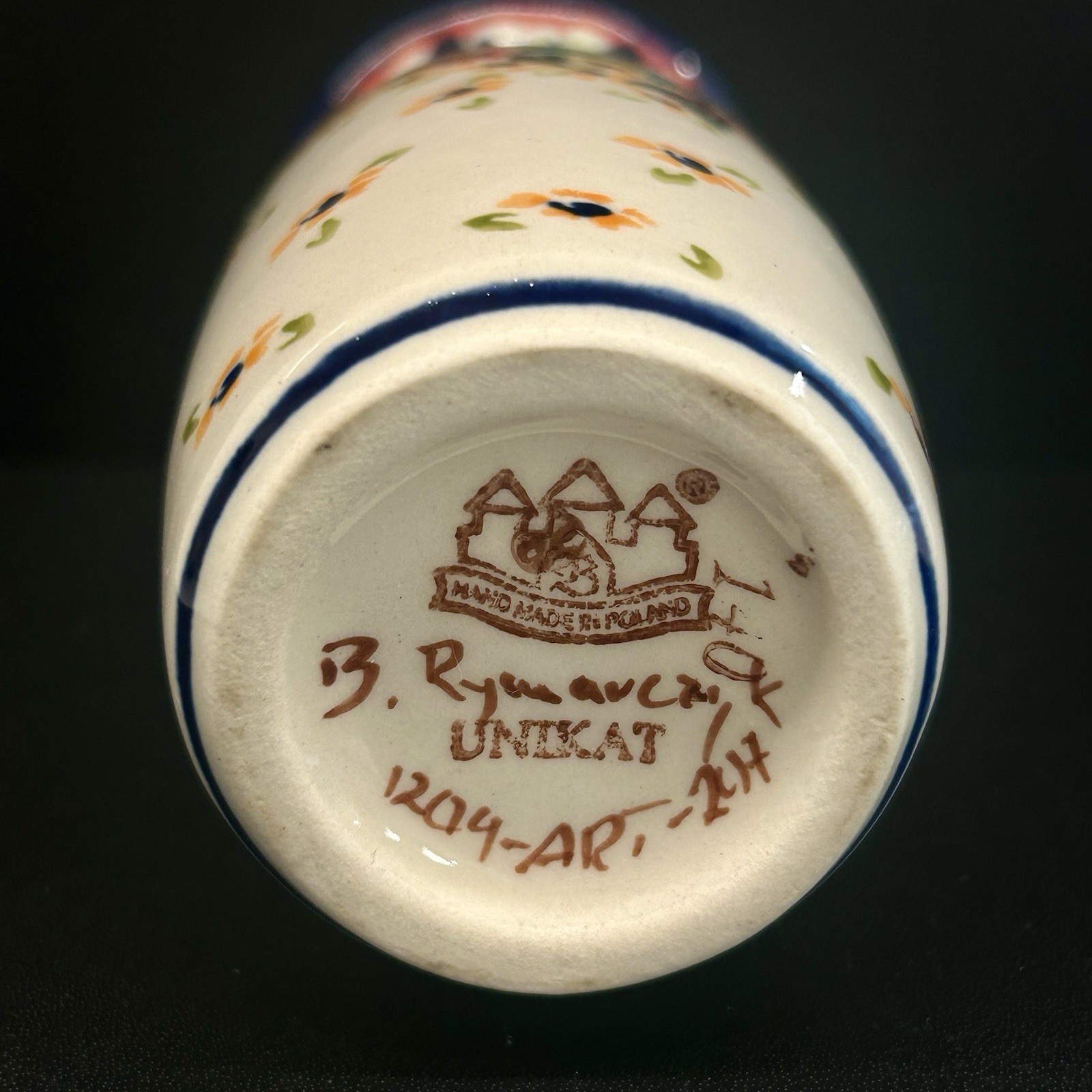 Unikat Polish Pottery Stoneware Small Vase-5 1/2 Inches Tall-Hand Painted