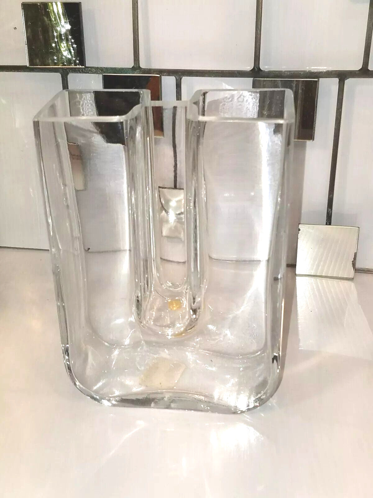Kosta Boda Sweden Crystal Clear Double Sided Flower Vase Unity Shape w/Tag