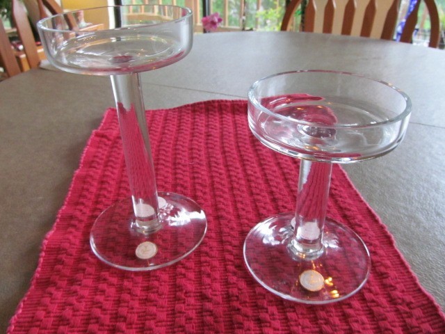 2 Vintage Crystal Handcrafted Pillar Candle Holders 7.5″ & 5.5″-Romania