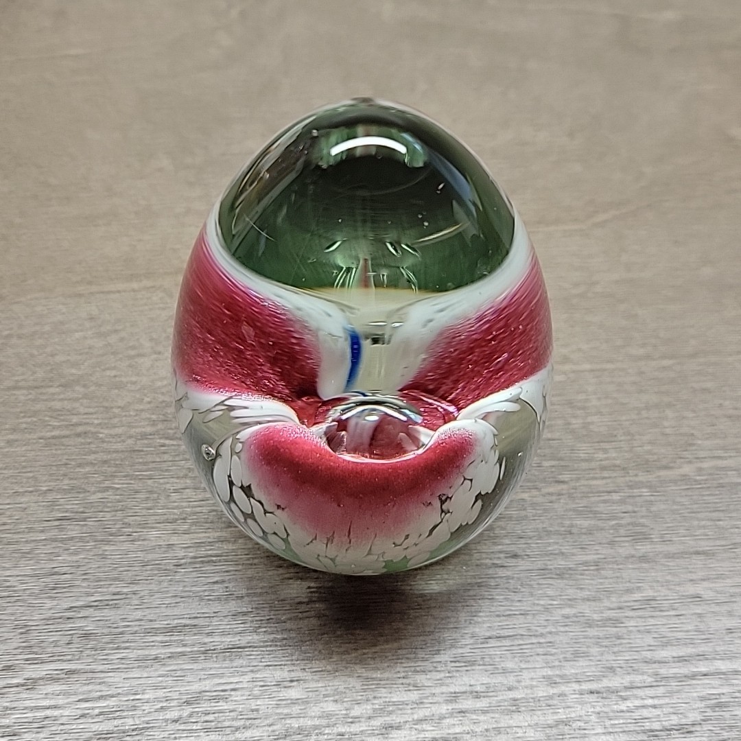 Glass Egg Paperweight – Pink and White Flower – Paper Weight Figure Decorative