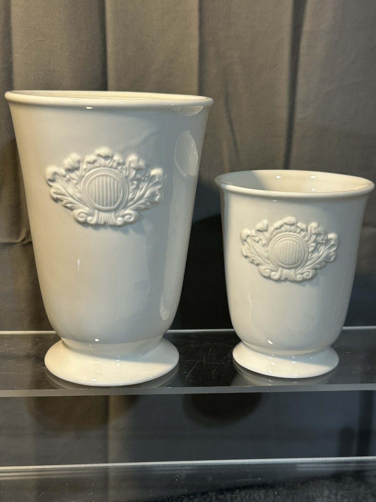2 Vases Embossed Mascaron holders detail says homemade not sure