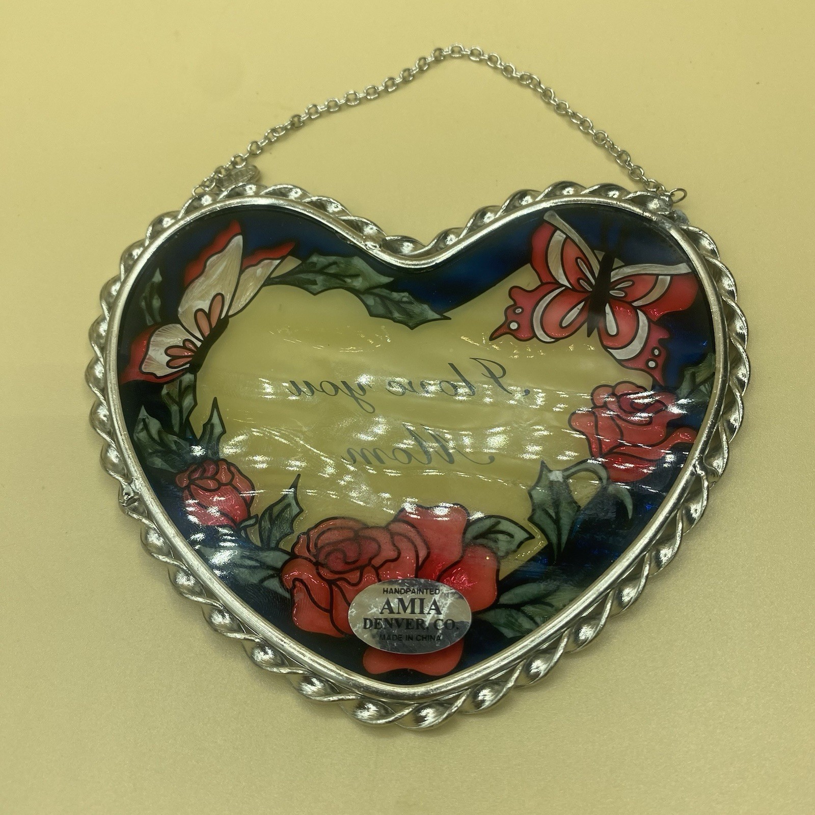 Amia I Love You Mom Heart Stained Glass Suncatcher Butterfly Rose Mothers Day