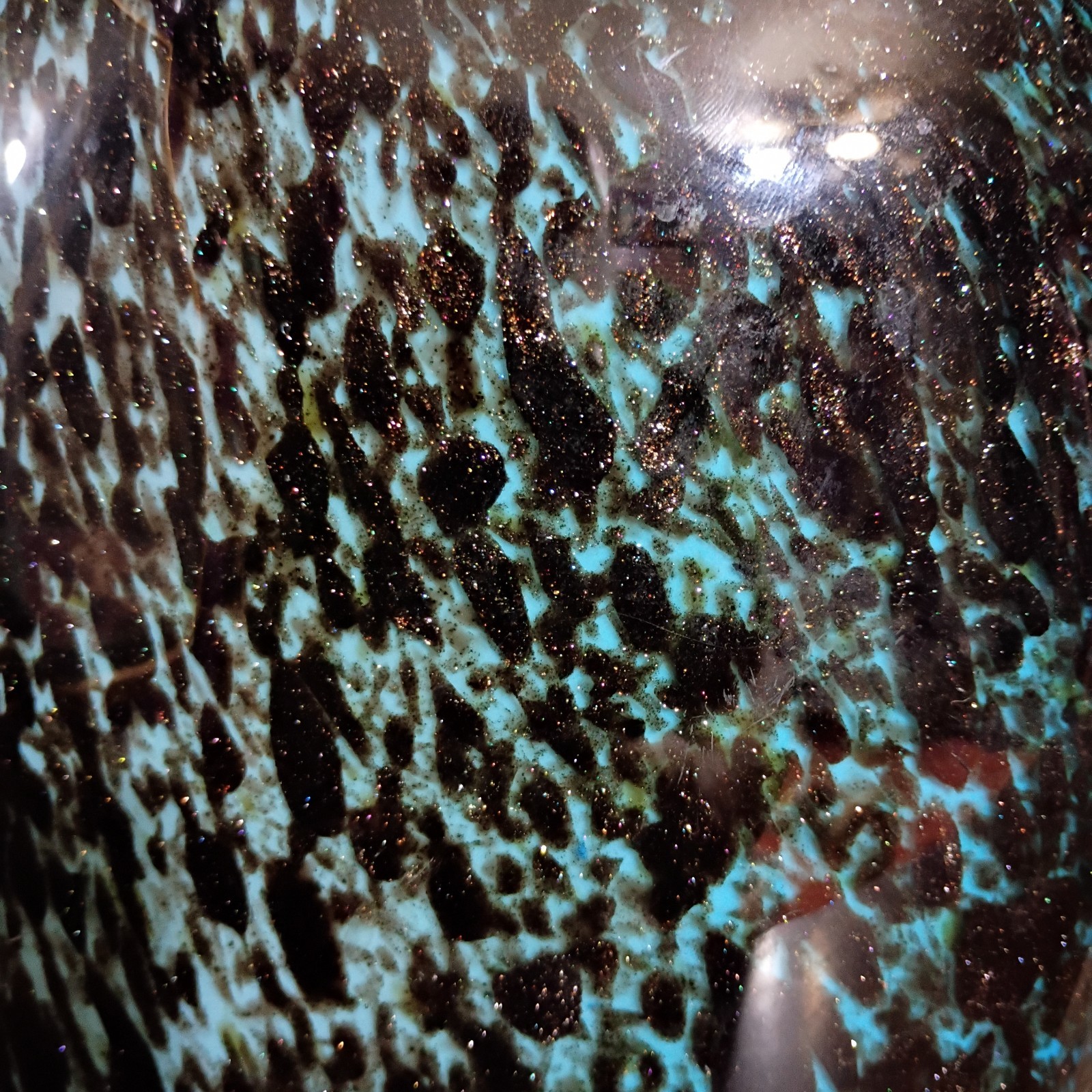 Sparkly 10.5 In Chinese Blown Cased Glass Vase Black Blue Gold Copper? Flakes 6#